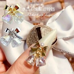Nail Art Decorations 50pcs Gold Silver Alloy Bell Christmas Butterfly Bow Ribbon Rhinestone Shiny Year's Nail Charms DIY Nail Art Decoration 231202