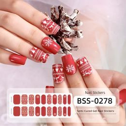 Stickers Decals 20 Tips Christmas Nail Art Sticker Red Santa Snowflake Elk Semi-Cured Gel Nail Wraps Harden In UV Lamp Need Nail Art Decorations 231202