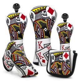 s Lucky K High Qaulity Embroidery Golf Driver Fairway Hybrid Head Covers Black Premium Leather Wood Blade Mallet Putter 231202