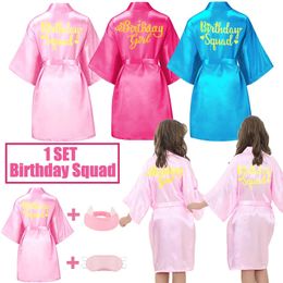 Other Event Party Supplies 1 Set Birthday Squad Spa Party Gowns Robe for Girls Kids Birthday Party Favours Kimono Girls Satin Robe Pink Party Decoration 231202