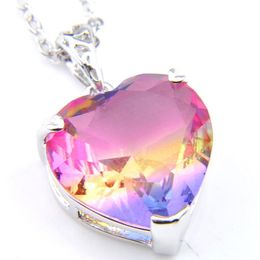 Promotion NEW 12 Pcs Vintage Fire Coloured Love Heart Zircon Pendants 925 Silver for Women Wedding Engagement Necklaces Pendant294y