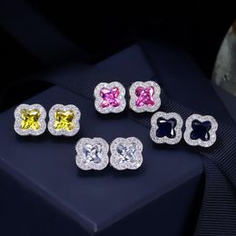 New Fashion Cubic Zirconia Leaf Earrings Women Brand Designer Jewelry Wedding Luxury CZ Mens Hip Hop Earrings195j
