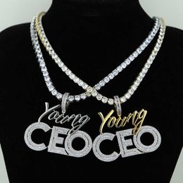 Tennis Jewellery Collares Rope Chain ed Gold Silver Colour Necklace young CEO pendant paved with CZ Rhinestone gifts282U