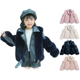 Jackets Toddler Girls Jacket Long Sleeve Fall Winter Kids Fleece Zipper Up Solid Warm Woollen Leather Coats