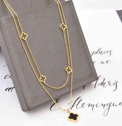 Pendant Necklaces Double Layered Clover Pendant Necklace 18K Gold Stainless Steel Necklaces Jewellery for Women Gift9871625