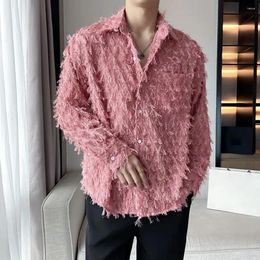 Men's Casual Shirts Winter Mens High-Quality Translucent Tassel Feather Clothing Unisex Niche Design Long-Sleeved Shirt Fashionable Tops