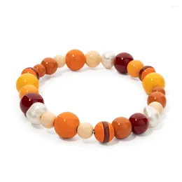 Strand Fashion Bohemian Rainbow Enamel Round Beads Bracelet For Women & Men Pearl Elastic Bangle Jewelry Accessories Gift