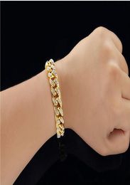 Mens Hip Hop Gold Bracelets Simulated Diamond Bracelets Jewelry Fashion Iced Out Miami Cuban Link Chain Bracelet5988279