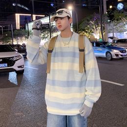 Men's Sweaters For Men Winter Contrast Color Korean Style Elegant O-neck Youthful Comfortable Chic College Aesthetic Striped Y2K 2023