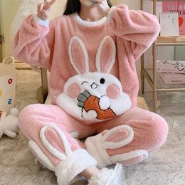 Women's Sleepwear Autumn Sweet Princess Pyjamas Set Women Cute Bunny Coral Fleece Warm Home Clothes Girls Kawaii Cartoon Pijama 2 Piece 231201
