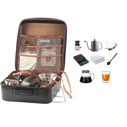 Coffee Pots 10 PiecesSet of Travel Accessories Set Including PU Bags Manual Grinding Cups Philtre and Other Outdoor Coffeeware 231201