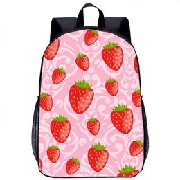 School Bags Pink Strawberry Fruit Pattern Backpack For Girls Boys Teens Travel Laptop Bag Backpacks Kindergarten Kids Bookbags