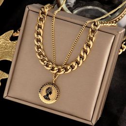 2 Pcs Set Vintage Multilayer Suit Necklaces Notre Dame Double Layer Coin Pendant Necklace Personality Jewellery for Woman Man Gifts 255P