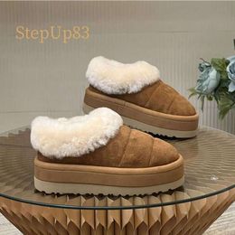 Chestnut plushy tazzlita platform slippers boots hardwood shearling fur lined cuff slide boot puff quilted sheepskin ankle booties designer shoes