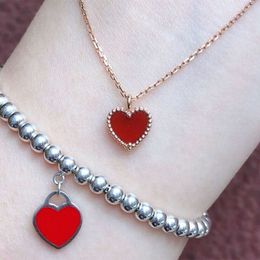 vans clovers necklace s925 sterling silver delicate small red heart necklace japan and south korea style red agate heartshaped collarbone chain fashion gift