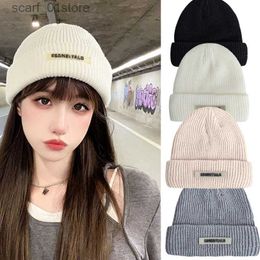 Beanie/Skull Caps Winter Knitted Hats For Women Black Hat Mens Cs Women For Ladies Solid Color Knitted Thick C Woolen Landlord HatL231202