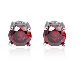 12 Pairs Luckyshine Red Zircon Crystal Gems Silver Plated Stud Earrings Fashion Simple European Holiday gift Earrings Stud for Uni272A