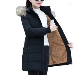 Women's Trench Coats 2023 Winter Slim Down Cotton-padded Jacket Ladies Fleece Warm Fashion Can Take Off The Hat Fur Collar