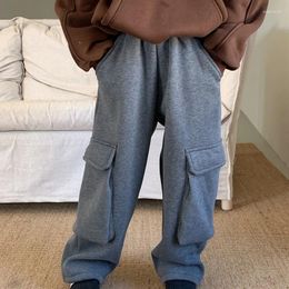 Trousers 2023 Winter High Weight Plush Fashionable Middle And Big Girl Children's Labour Pants Loose Wide Leg Casual Long 5-69