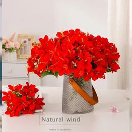 Decorative Flowers Artificial Daffodil Orchid Bouquet Balcony Decor Silk Fake Simulation Flower Purple Red Lily Floral Wedding Decoration