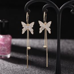 Diamond zirconia butterfly tassel earrings fashion luxury designer circular clip on earrings Jewellery for woman girls gifts s925 si318d