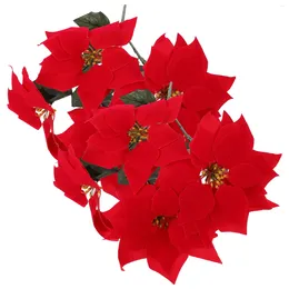 Decorative Flowers Artificial Poinsettia Bush Red Flower Bushes Christmas Bouquet For Home Decor