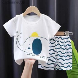 Clothing Sets Summer Baby Boy Girl Clothes Set Pyjamas Suit Infant Newborn Short Sleeve Clothing Elephant Print Costume Cotton SetsL231202