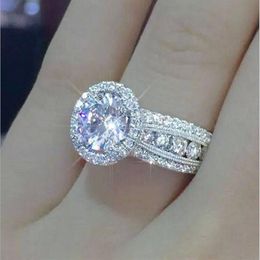 Vintage Fashion Jewellery 925 Sterling Silver Round Cut White Topaz CZ Diamond Gemstones Party Women Wedding Engagement Band Ring Fo292F