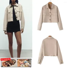 Women's Jackets Autumn Lapel Long-sleeved Suede Effect Short Jacket