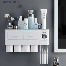 Toothbrush Holders Drawer Toothbrush Holder Wall Storage Rack with Toothpaste Dispenser Cups Holder House Organiser for Bathroom Accessories Q231202