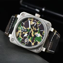 Top Bell Brand Men Ross Automatic Mechanical Camouflage Watch Leather Black Ross Rubber 46mm AAA Clock Large Dial Men for Watches 2024 BR9963