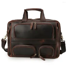 Briefcases Tiding Leather Men's Briefcase Large Capacity 17 Inch Laptop Bag Crazy Horse Man Bag1435