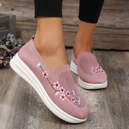 Dress Shoe's Soft Embroider Flats Summer Breathable Knitted Platform Sneakers Woman Chinese Style Flowers Casual Shoes Plus Size 43 231201