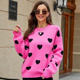 Women's Sweaters Girls Style Sweet And Cute Love Pattern Loose Sweater Fashion Round Neck Pullover Jacquard Long Sleeve Knitting