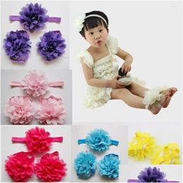 Hair Accessories Hair Accessories 10Sets/Lot Arrival Kids Big Chiffon Flower Headband And Shoes Girls First Walkers Sandals Drop Deliv Dh19H