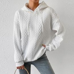 Women's Hoodies Long-Sleeved Hooded Sweatshirt Autumn Fashion Casual Jacquard Knit Solid Colour Ladies Loose Lace-Up Hoodie