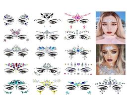 Rhinestone festival Face jewels sticker Fake Tattoo Stickers Body Glitter Tattoos Gems Flash for Music Festival Party Makeup DHL5019944