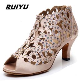 Dance Shoes Latin Dance Shoes Salsa Tango Ballroom Party Women's Shoes High Heeled Rhinestones Skin Colour Black Bronze Summer Sandals 231202