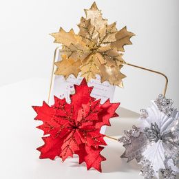 18cm Small Maple Leaf Christmas Simulation Flower Christmas Decoration Project Scene, Wedding Hotel Rattan Wreath Decoration Flower