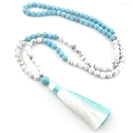 Pendant Necklaces 108 Japa Mala Beaded Necklace For Women White Howlite Stone Sipritual Yoga Jewelry EDO2203