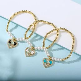 Link Bracelets Oil Dripping Creative Small Crowd Love Micro Heart Shaped Women White Pearl Geometric Beads Bracelet Sweet Jewelry Gold