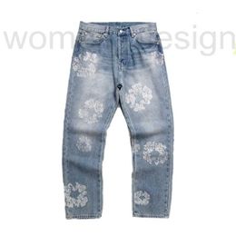 Men's Jeans Designer luxury jeans for women men Wreath black wide leg beading zipper fly classic Trousers Purple denim shorts Streetwear Casual Sweatpants Designers