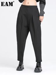 Women's Pants s EAM High Elastic Waist Black Long Split Joint Harem Trousers Loose Fit Pant Fashion Spring Autumn 2023 1Y766 231201