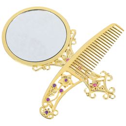 Compact Mirrors Comb Set Retro Mini Mirror Makeup Round Mirror Makeup Tool Retro Women Alloy Glass Miss 231202