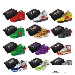 Blocks 666Pcs Mini Building Block Basketball Shoes A J Model Toy Sneakers Build-Bricks Set Diy Assembly For Kids Gifts Zm1014 Drop D Dh9Hd