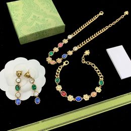 Fashion colorful crystal Rhinestone necklace Designer Charm bracelet Dangle Earrings Pendant Jewelry set Women's wedding party gift accessory