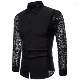 Men's Dress Shirts Spring Autumn Shirt Fashion Lace Arm Black Colour Handsome Long Performance Sleeve Shirt. Big Size S-XXL!