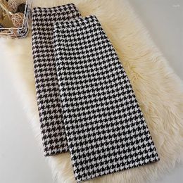 Skirts Plaid Woolen Skirt Ong Knee-length Dress Female Winter High-waisted Split Retro A-line