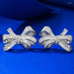 Stud Earrings Bowknot Moissanite Diamond Earring Real 925 Sterling Silver Promise Wedding For Women Bridal Party Jewelry