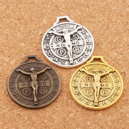Alloy Jesus Benedict Patron Medal Crucifix Cross Charms Antique Silver Gold Bronze Pendants 24x21mm L1658 Jewelry Findings Compone322h